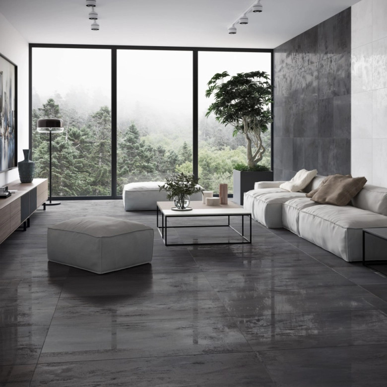 Carrelage sol effet métal Zinc Graphite 60x120 cm