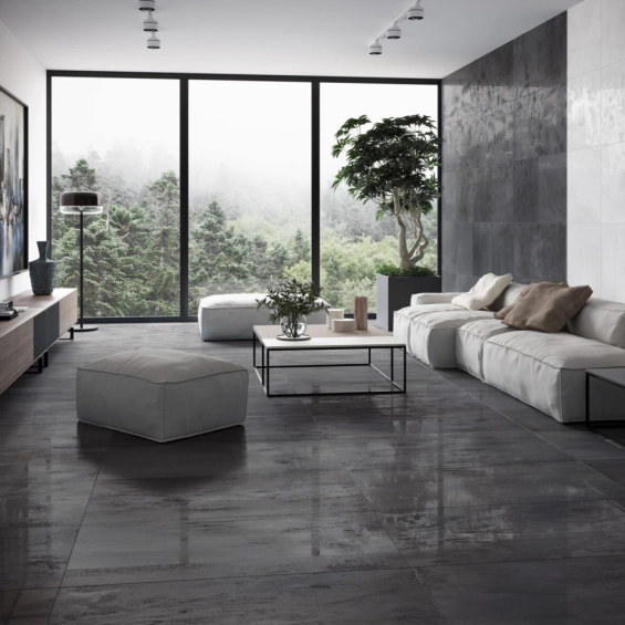 Carrelage sol effet métal Zinc Graphite 60x120 cm