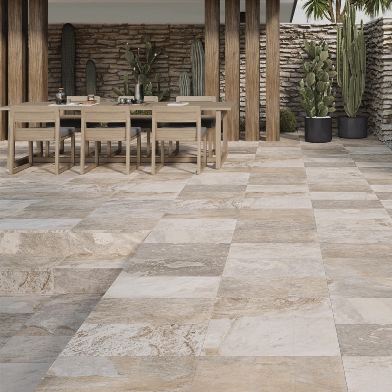 Carrelage sol extérieur Pierre de Bali Météor Mix terre R11 30x60 cm