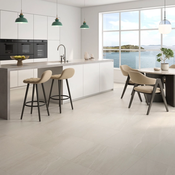 Carrelage sol effet pierre Tikal Blanc grisé 100x100 cm