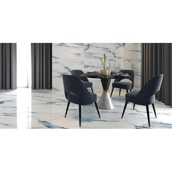 Carrelage sol et mur effet marbre brillant Kallos bleu poli 60x120 cm