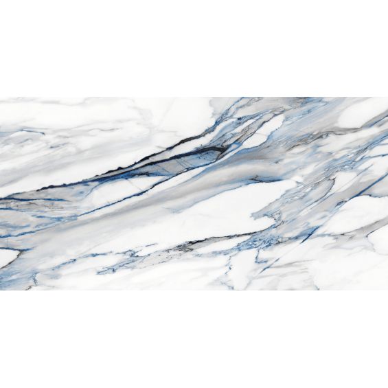 Carrelage sol et mur effet marbre brillant Kallos bleu poli 60x120 cm