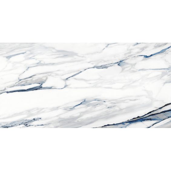 Carrelage sol et mur effet marbre brillant Kallos bleu poli 60x120 cm