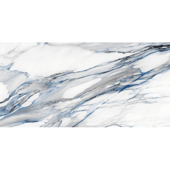 Carrelage sol et mur effet marbre brillant Kallos bleu poli 60x120 cm