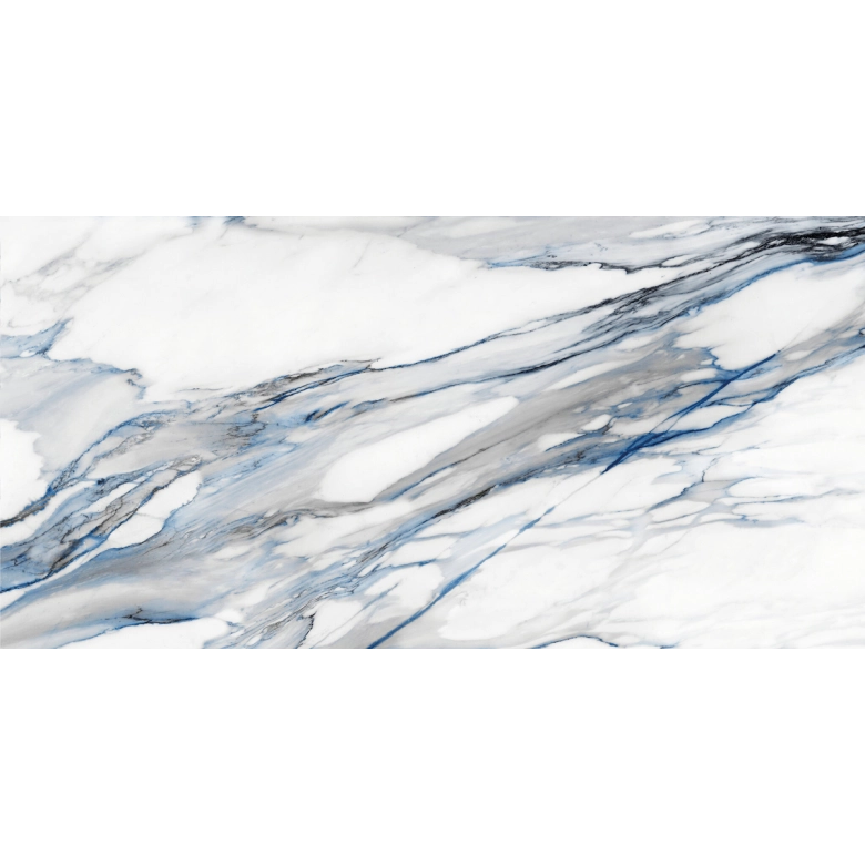 Carrelage sol et mur effet marbre brillant Kallos bleu poli 60x120 cm