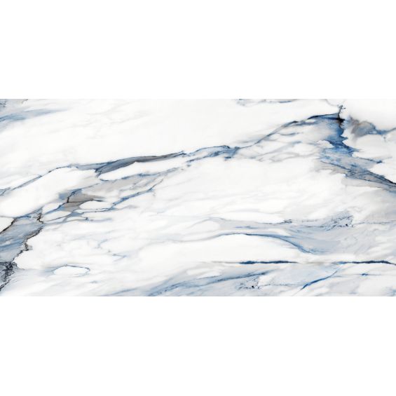 Carrelage sol et mur effet marbre brillant Kallos bleu poli 60x120 cm
