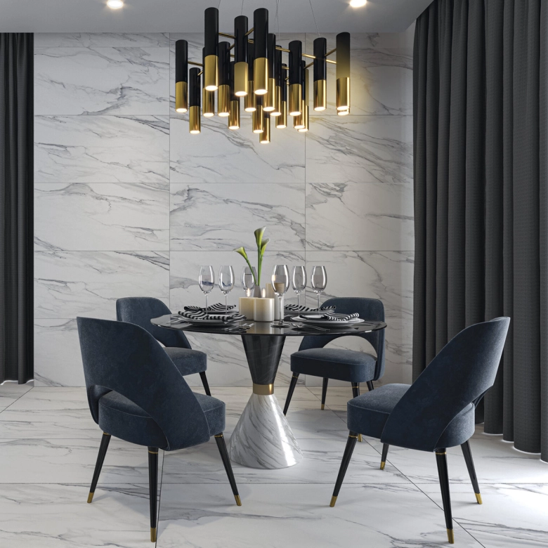 Carrelage sol et mur effet marbre mat Kallos blanc grisé 60120 cm