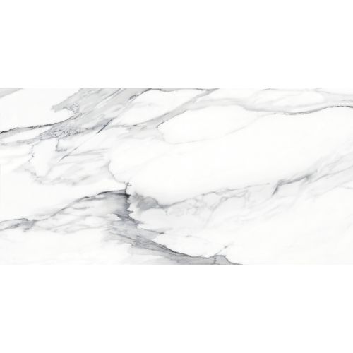 Carrelage sol et mur effet marbre brillant Kallos blanc grisé poli 30x60 cm