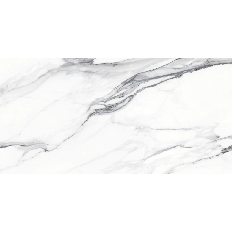 Carrelage sol et mur effet marbre brillant Kallos blanc grisé poli 30x60 cm