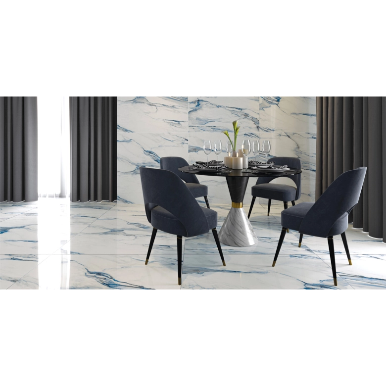 Carrelage sol et mur effet marbre mat Kallos bleu 6060 cm