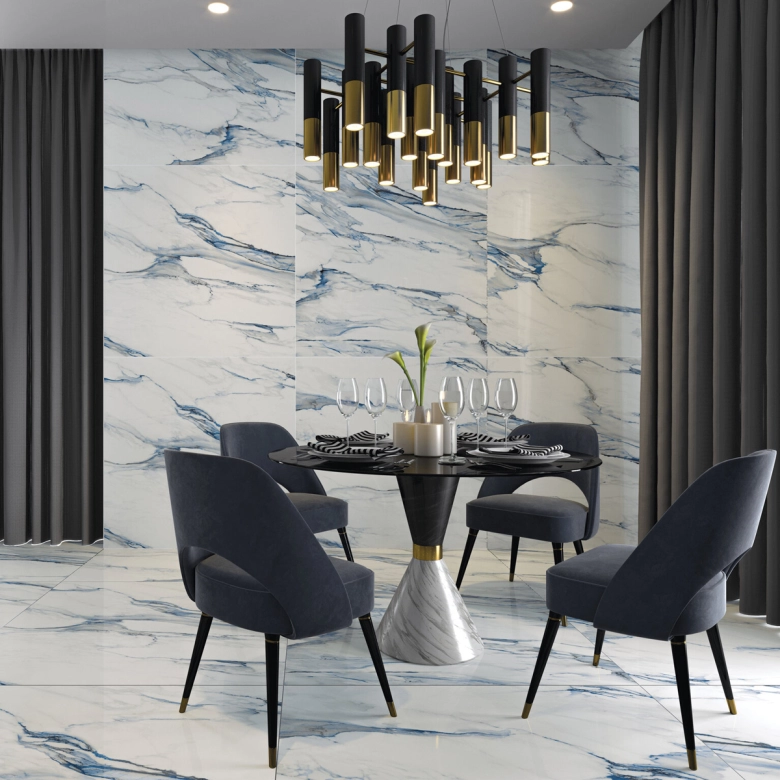 Carrelage sol et mur effet marbre mat Kallos bleu 6060 cm