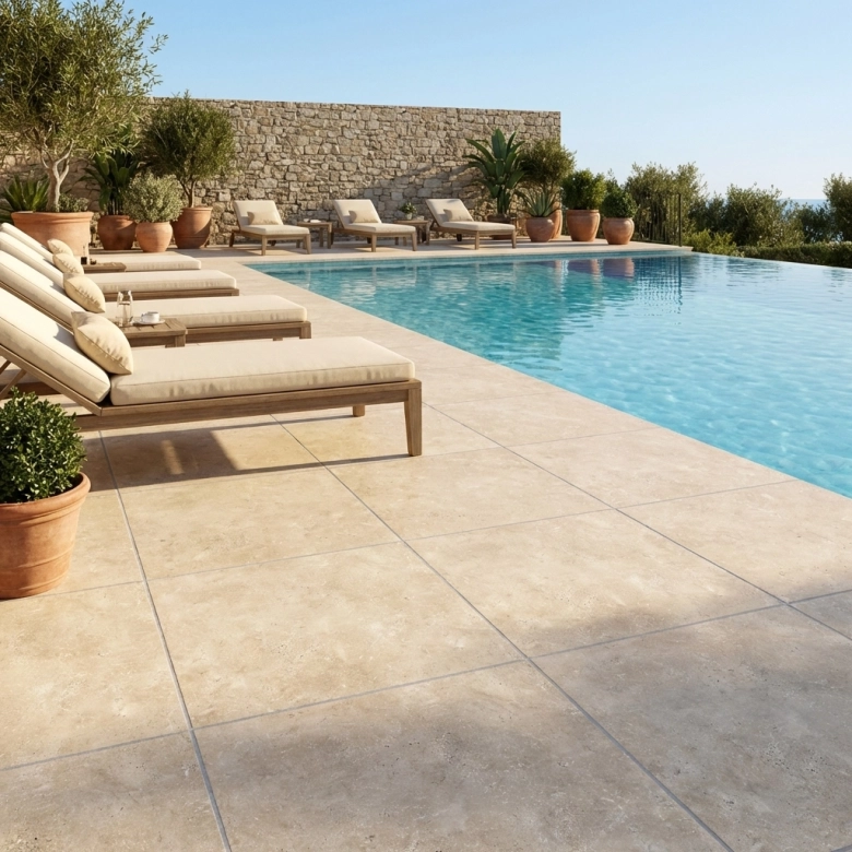 Carrelage sol extérieur effet pierre travertin Pomezia beigeR11 60x60 cm