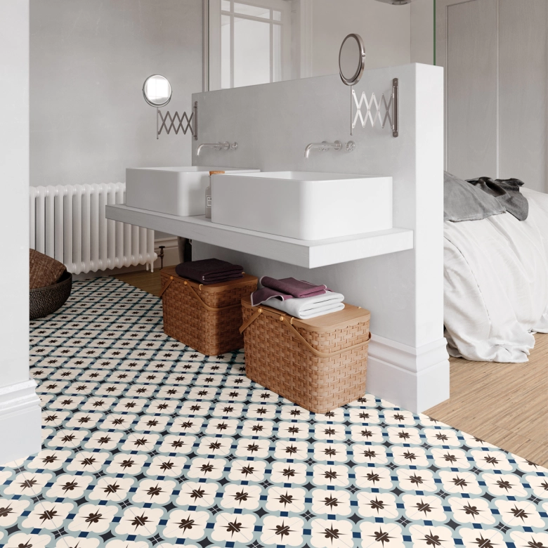 Carrelage sol effet carreaux de ciment Taco Vintage grace blue 16,5x16,5 cm