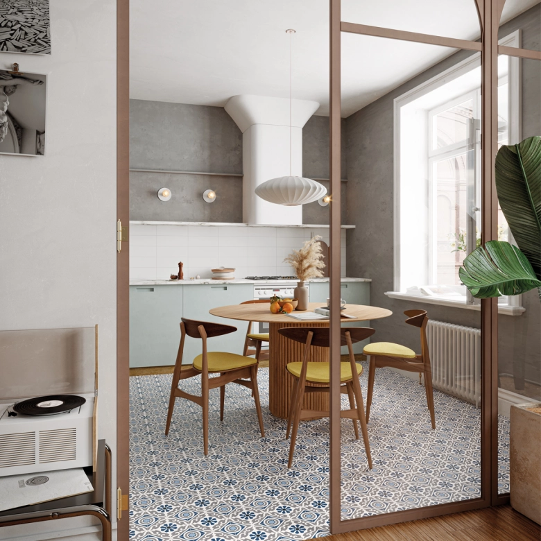 Carrelage sol effet carreaux de ciment Vintage musa blue 33,15x33,15 cm