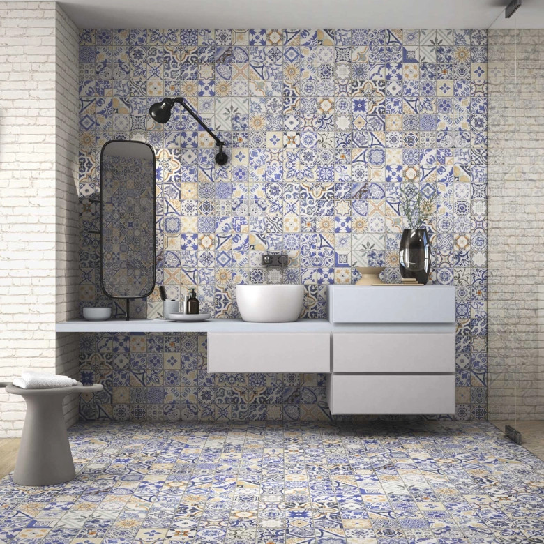 Carrelage sol effet carreaux de ciment Water Azulejos 44x44 cm