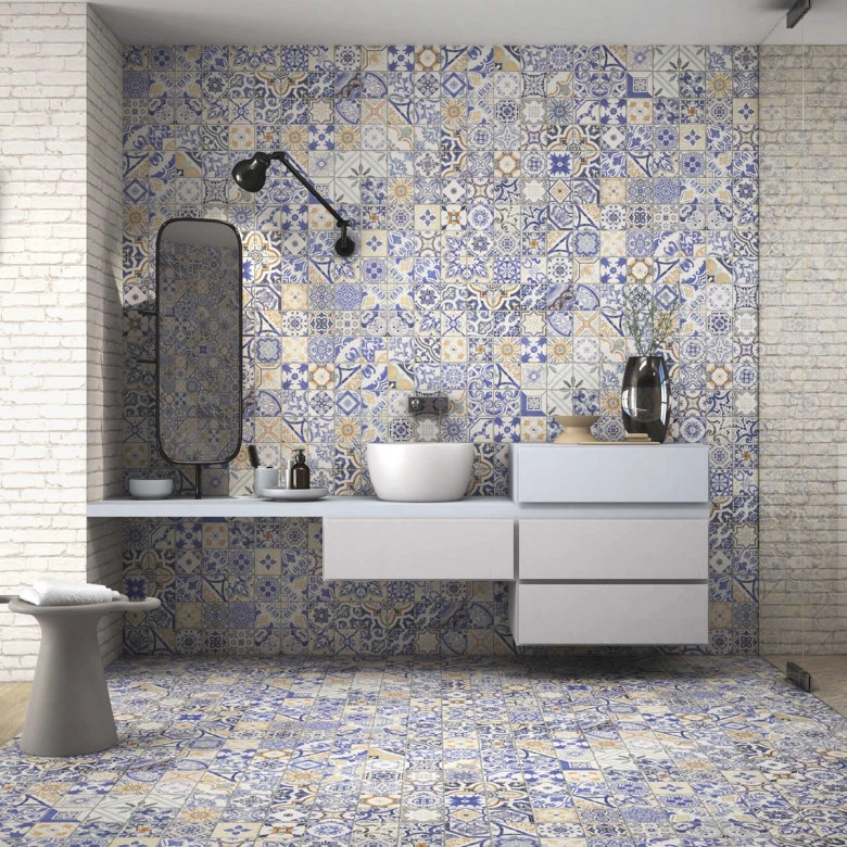 Carrelage sol effet carreaux de ciment Water Azulejos 44x44 cm