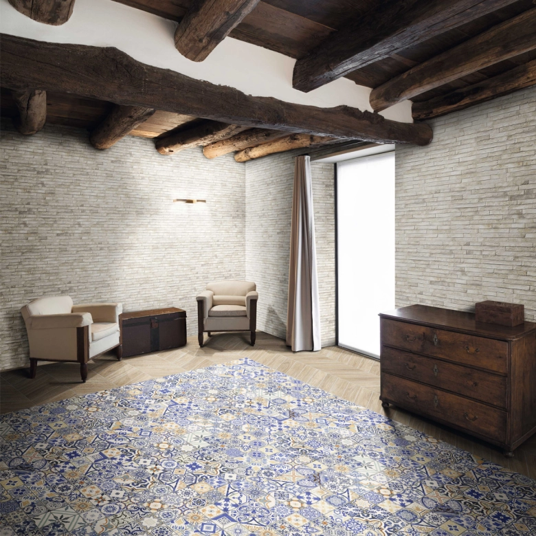 Carrelage sol effet carreaux de ciment Water Azulejos 44x44 cm