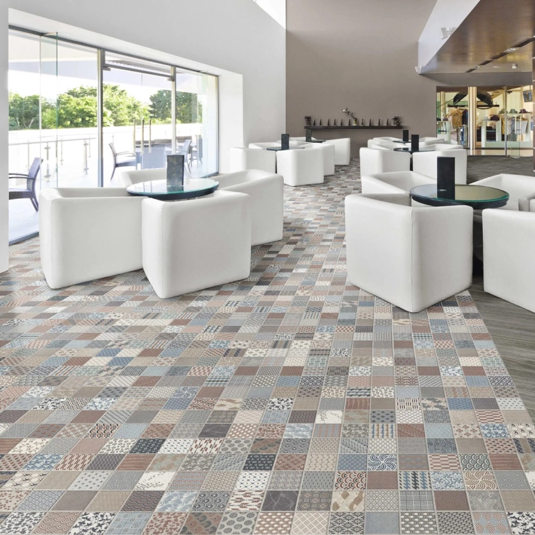 Carrelage sol effet carreaux de ciment Water Pastel 44x44 cm