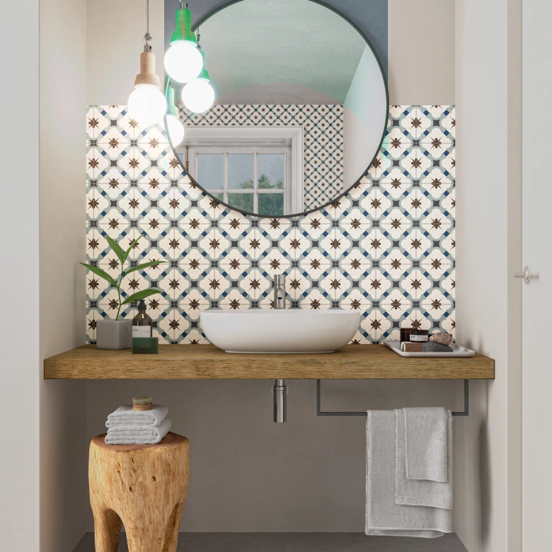 Carrelage sol effet carreaux de ciment Taco Vintage grace blue 16,5x16,5 cm