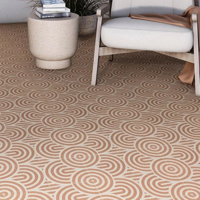 Carrelage sol effet carreaux de ciment Dalí décor terre arc de cercle 20x20 cm