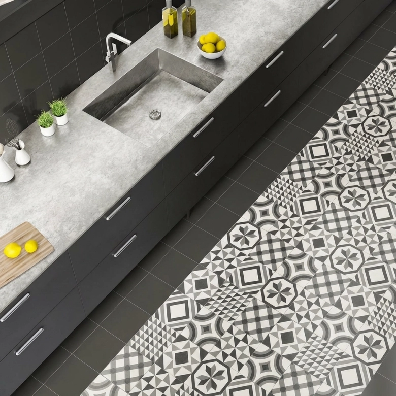 Carrelage sol effet carreaux de ciment Richelieu trinity black 2020 cm