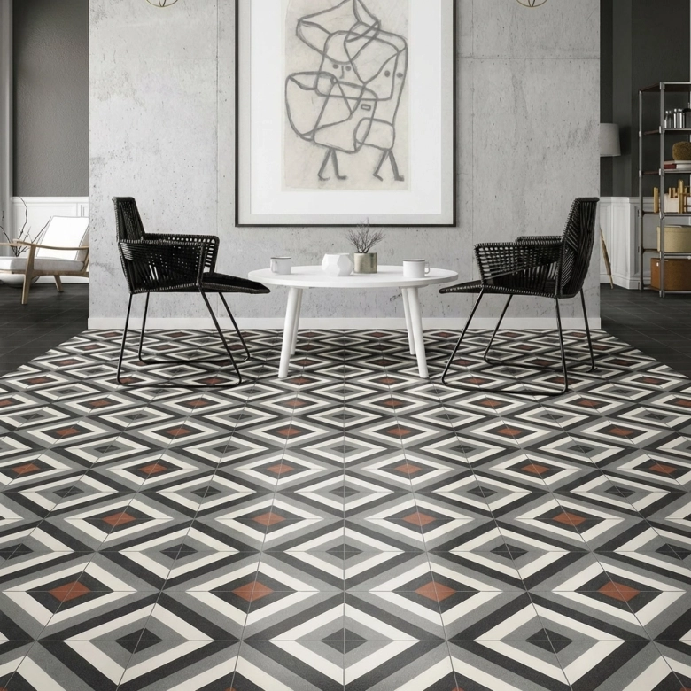 Carrelage sol effet carreaux de ciment Richelieu dublin black 2020 cm