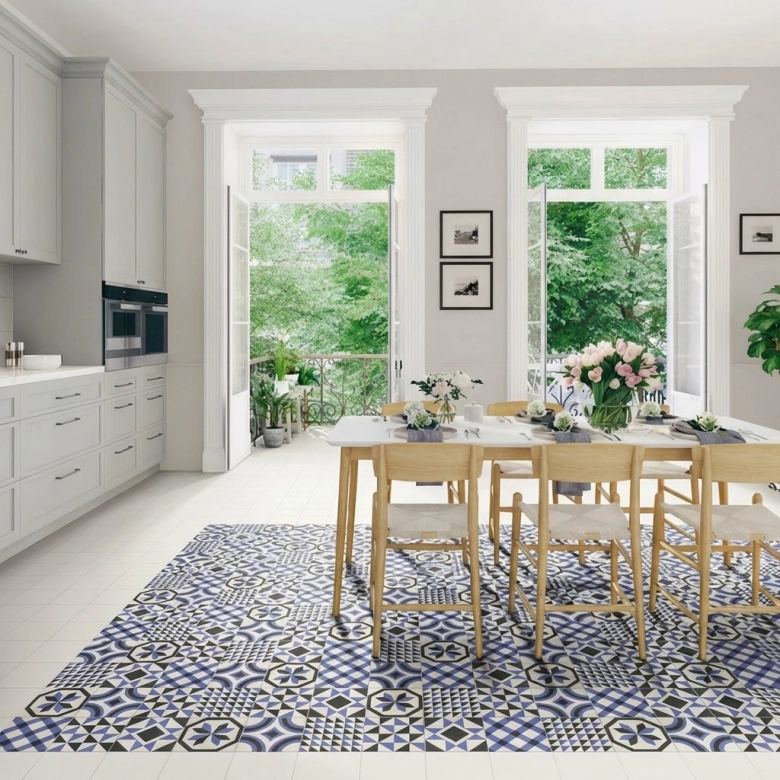 Carrelage sol effet carreaux de ciment Richelieu trinity blue 2020 cm