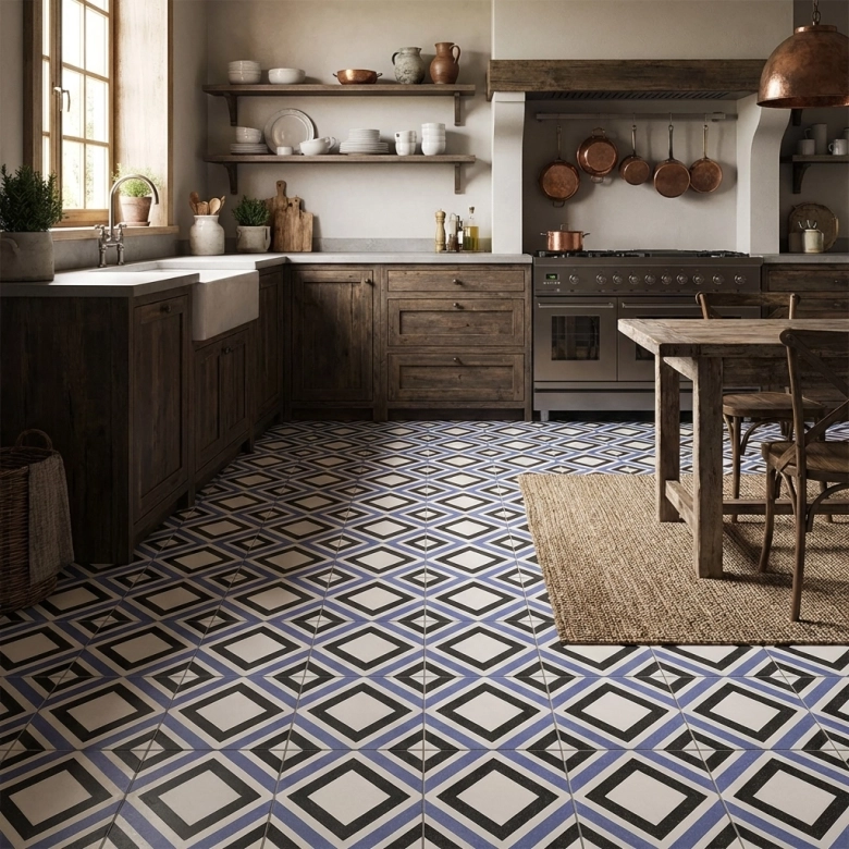 Carrelage sol effet carreaux de ciment Richelieu belfast blue 2020 cm