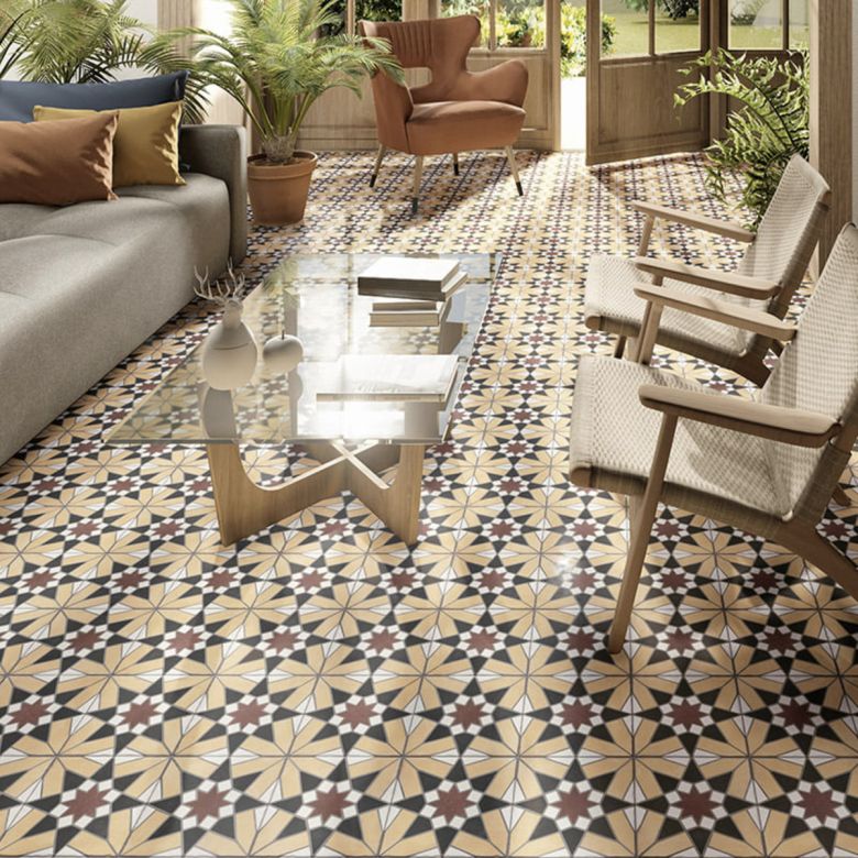 Carrelage sol effet carreaux de ciment Mélancolie Séville miel 20x20 cm