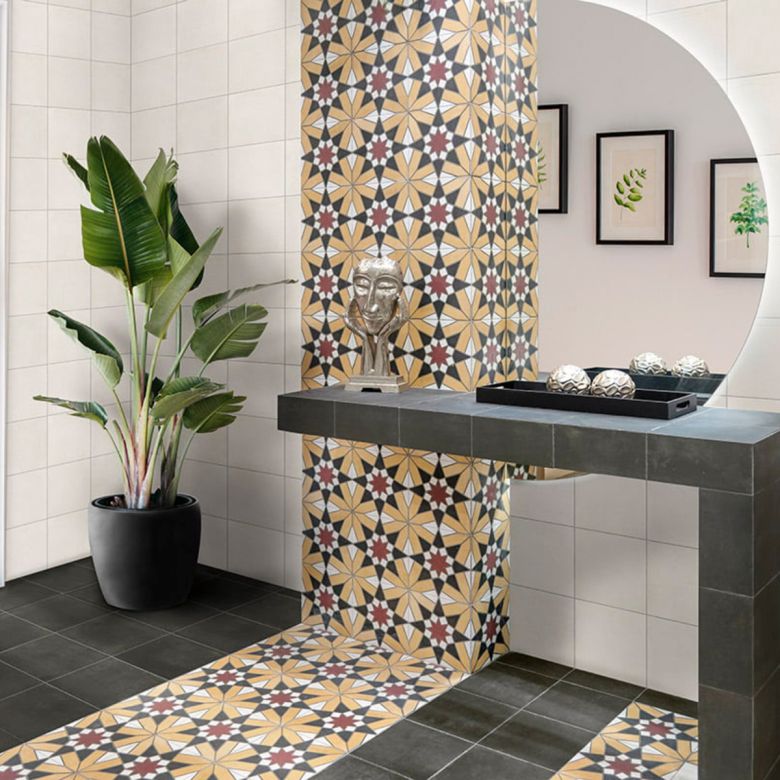 Carrelage sol effet carreaux de ciment Mélancolie Séville miel 20x20 cm