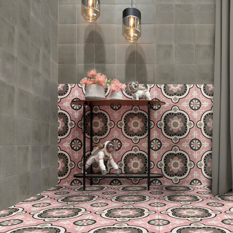 Carrelage sol effet carreaux de ciment Mélancolie Barcelone rose 20x20 cm