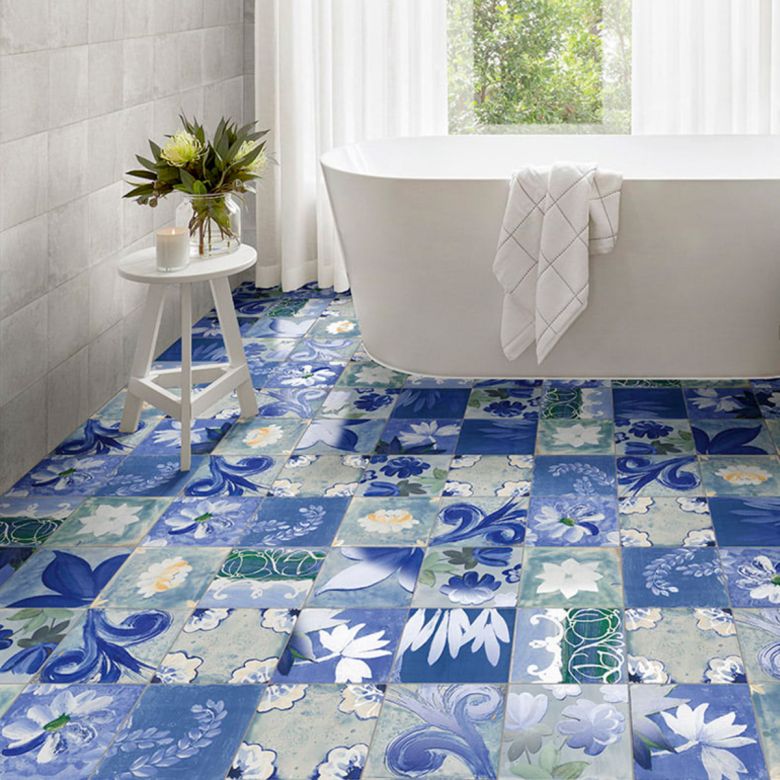 Carrelage sol effet carreaux de ciment Verone décor porto bleu 20x20 cm