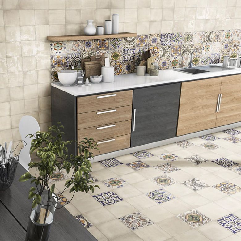 Carrelage sol effet carreaux de ciment Verone décor faïence 20x20 cm