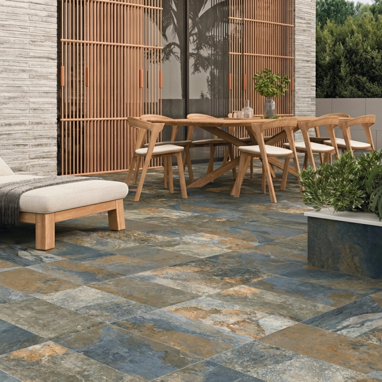 Dalle extérieur effet pierre Krabi 2.0 bleu R11 60x60 cm