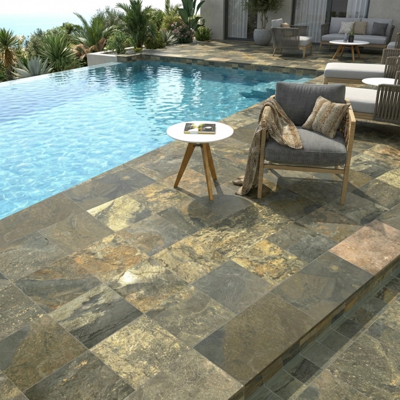 Dalle extérieur effet pierre Krabi 2.0 vert R11 60x60 cm