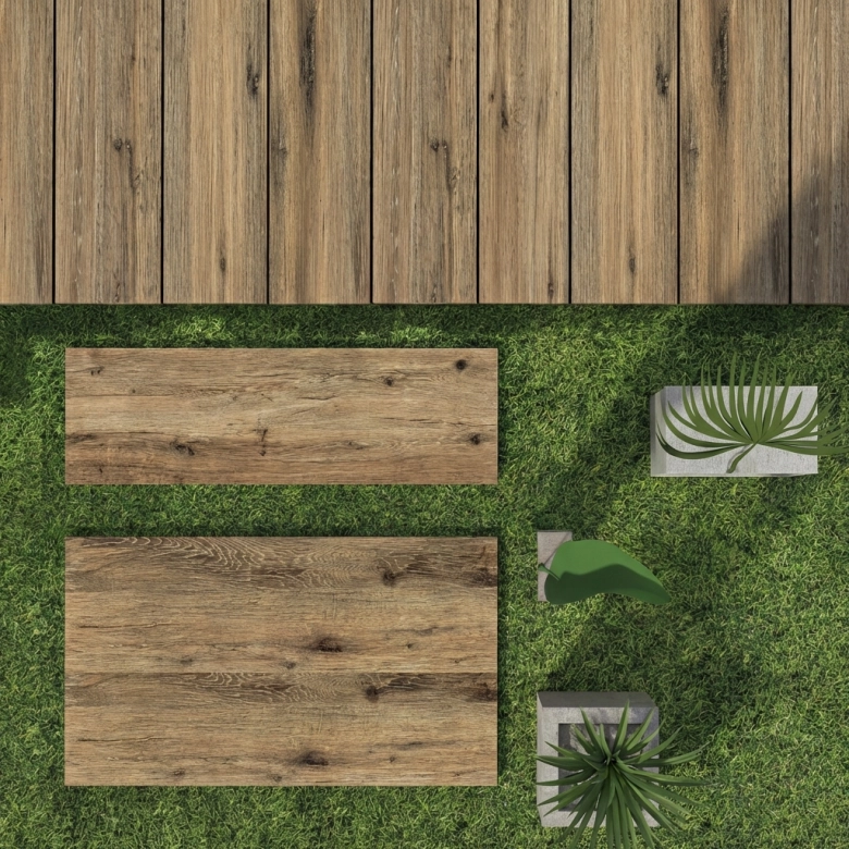 Dalle extérieur effet bois Trento 2.0 marron R11 30x122 cm