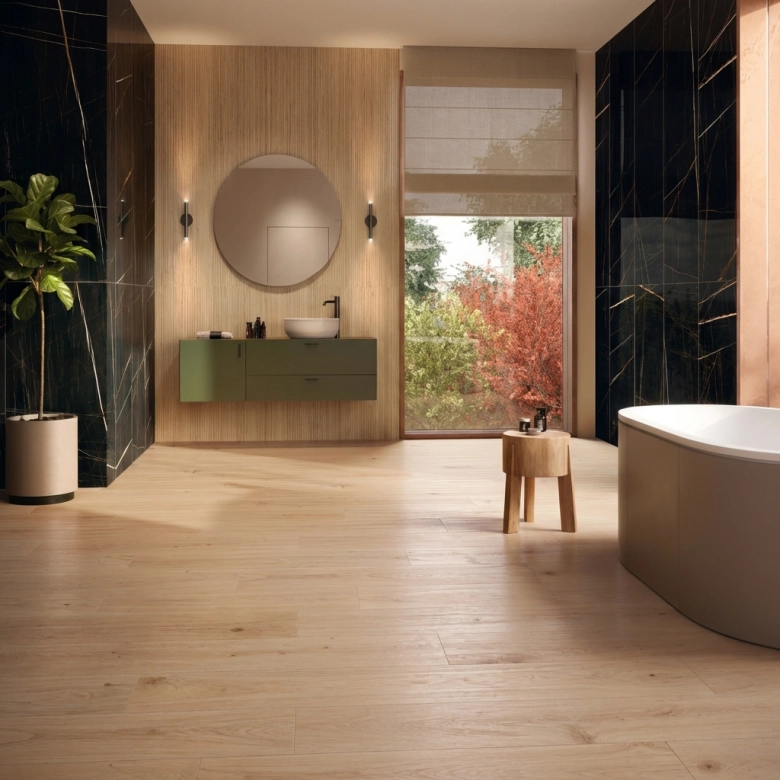 Carrelage sol extérieur effet bois Copernicia hêtre R10 20x120 cm