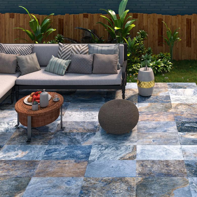 Carrelage sol extérieur Pierre de Bali Météor Mix bleu R11 60x120cm