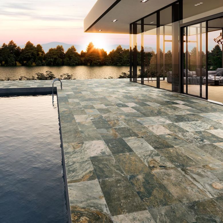 Carrelage sol extérieur Pierre de Bali Météor Mix vert R11 30x60 cm