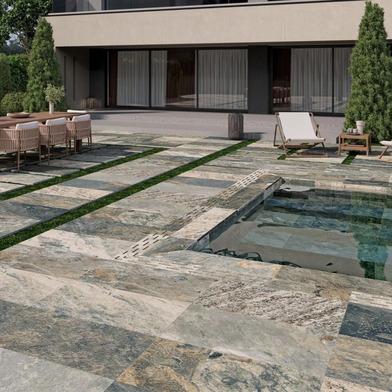 Carrelage sol extérieur Pierre de Bali Météor Mix vert R11 30x60 cm