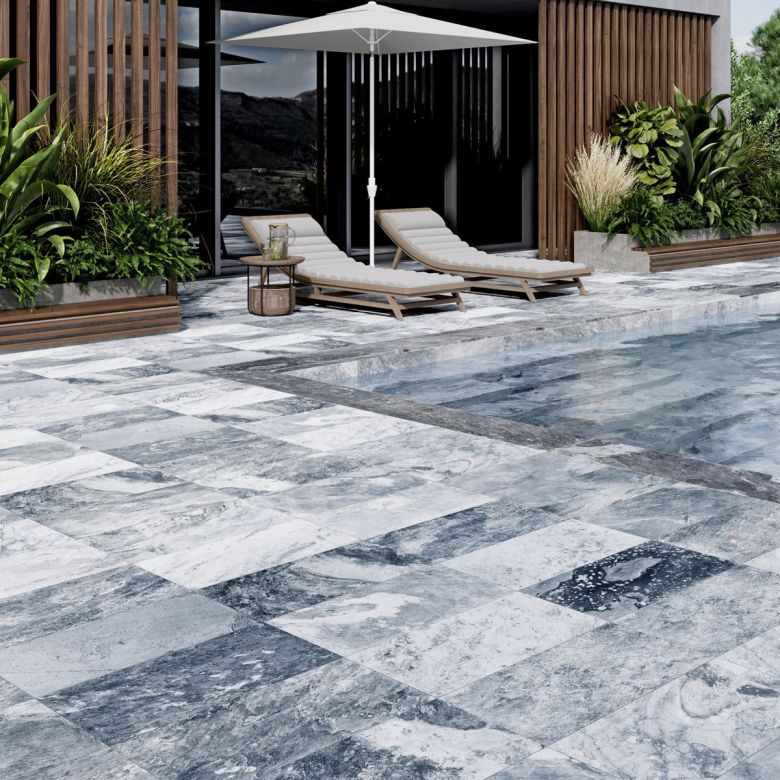 Carrelage sol extérieur Pierre de Bali Météor Mix gris cendré R11 30x60 cm