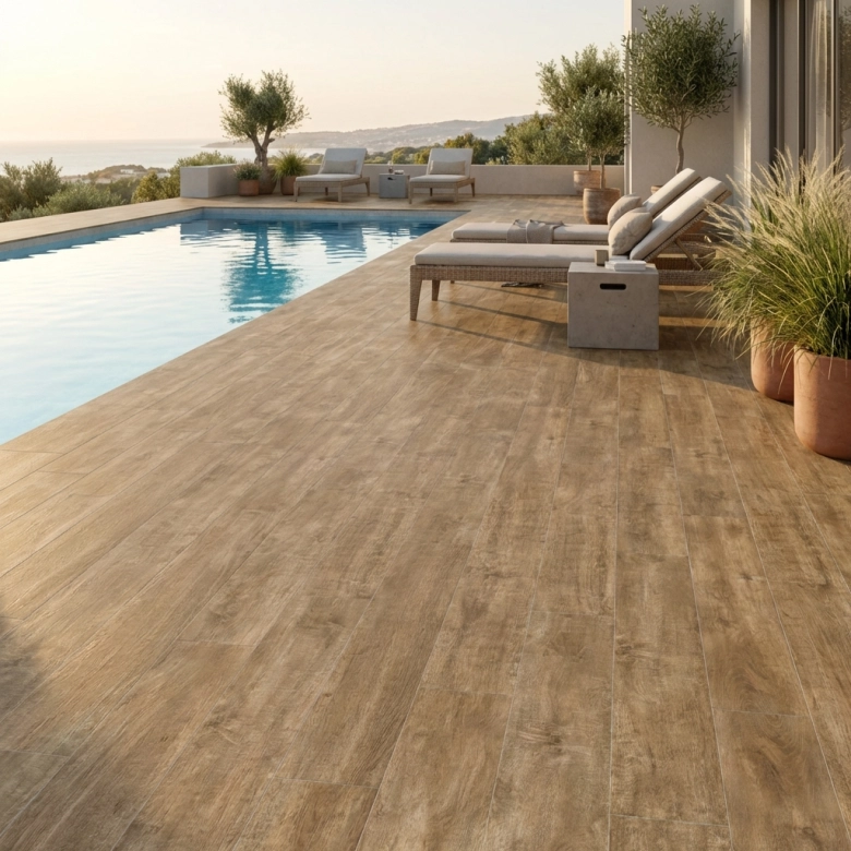 Carrelage sol extérieur effet bois Easy marron R11 20x120 cm