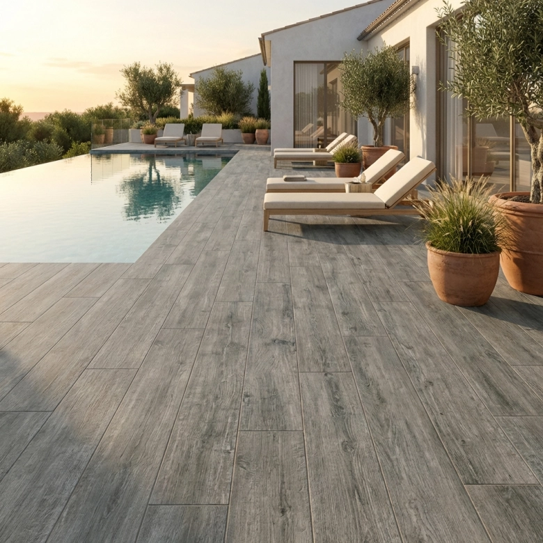 Carrelage sol extérieur effet bois Easy gris R11 20x120 cm