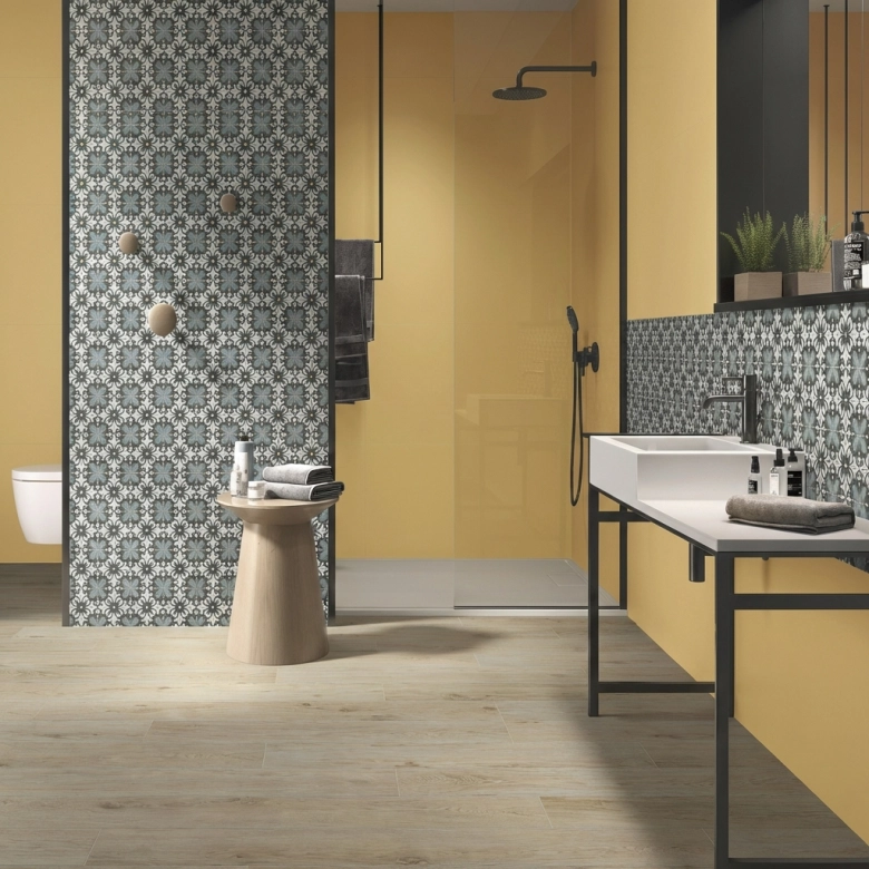 Carrelage sol effet carreaux de ciment Fancy Daisy night 15x15 cm