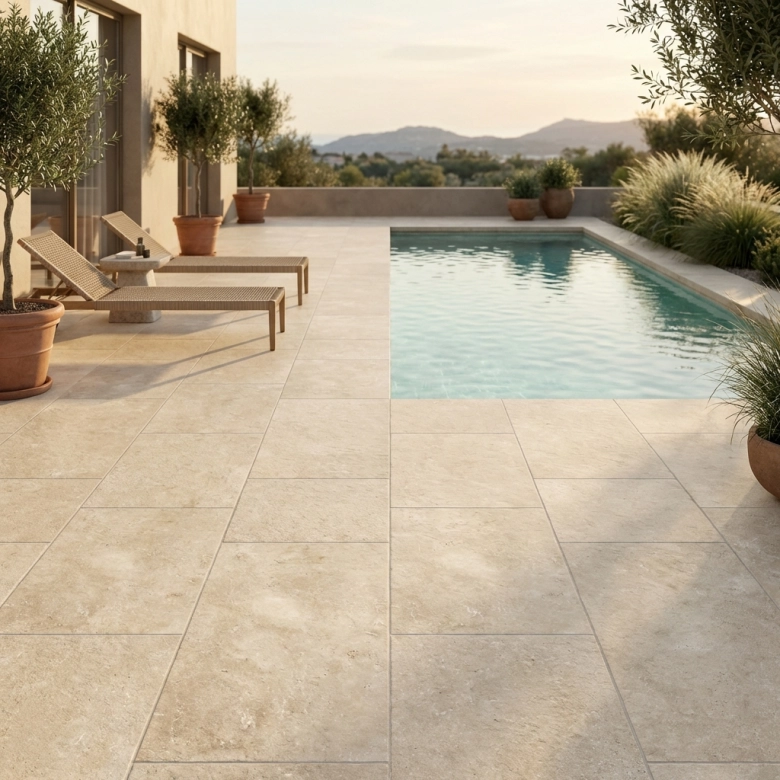 Carrelage sol extérieur effet pierre travertin Pomezia beigeR11 60x119,8 cm