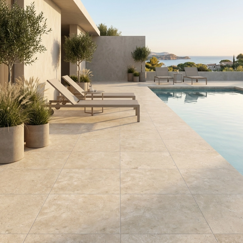 Carrelage sol extérieur effet pierre travertin Pomezia beigeR11 60x60 cm