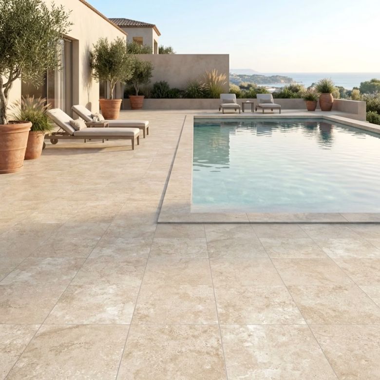 Carrelage sol extérieur effet Travertin Tivertino terre R10 3060 cm