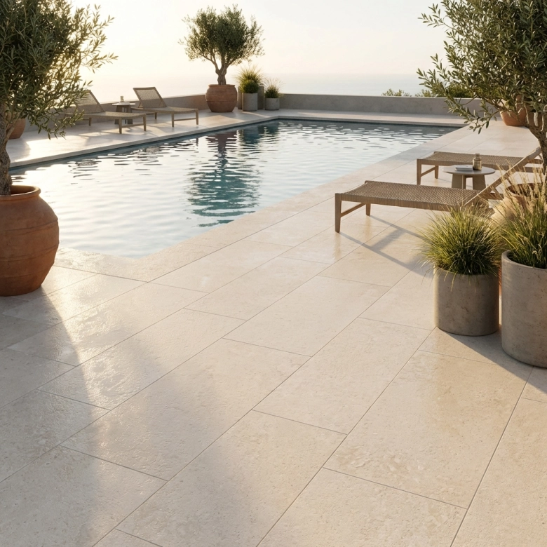 Carrelage sol extérieur effet travertin Lycie sable R11 60x120 cm