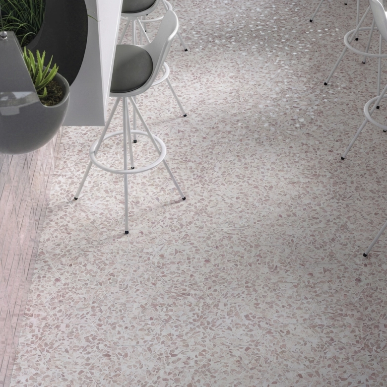 Carrelage sol hexagonal Terrazzo rose 2323 cmCarrelage sol hexagonal Terrazzo Pink 23x23 cm