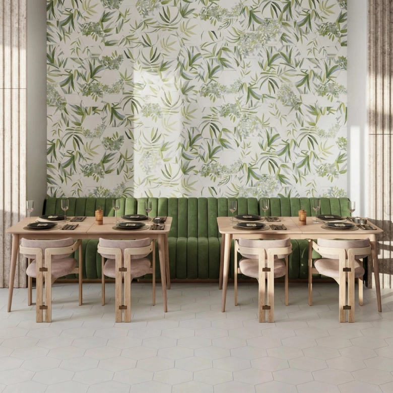 Carrelage sol hexagonal Spring décor tropicale 28.5x33 cm